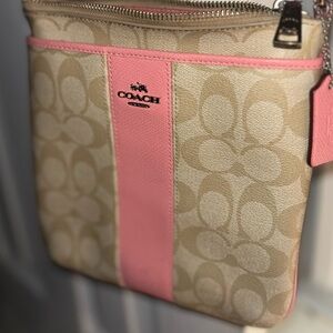 Coach Signature Pink and Tan Crossbody Bag